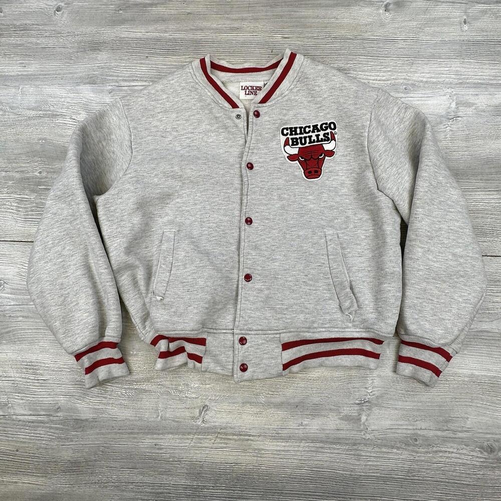 VTG Chicago Bulls Jacket Mens Large Gray Chalkline Varsity Sweater Snap USA